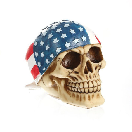 Crâne Décoratif en résine Bandana Drapeau américain Biker USA
