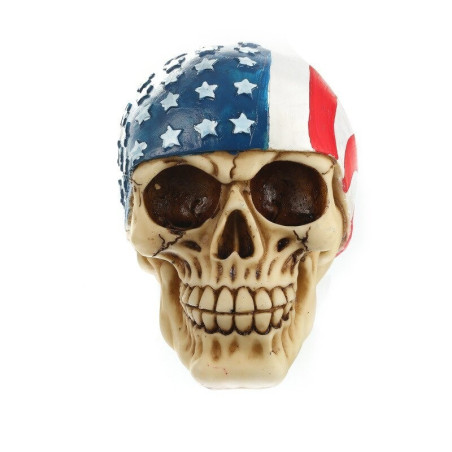 Crâne Décoratif en résine Bandana Drapeau américain USA Biker