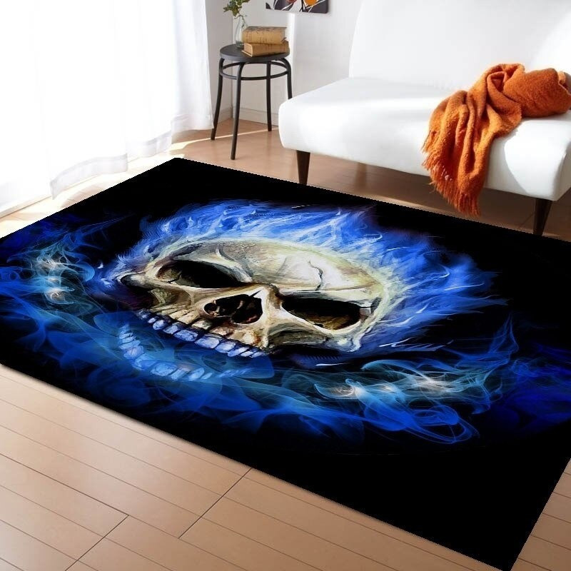 Tapis Tête de Mort Flammes Bleues