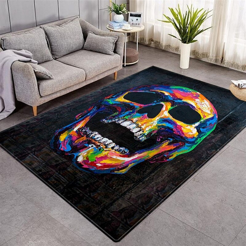 Tapis de sol pour salon Tête de Mort Skull Coloré