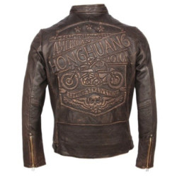 Veste Cuir Marron Tête de Mort Moto