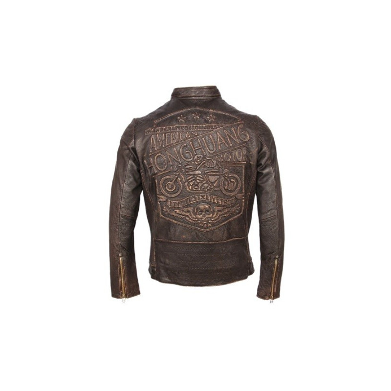 Veste Cuir Marron Tête de Mort Moto