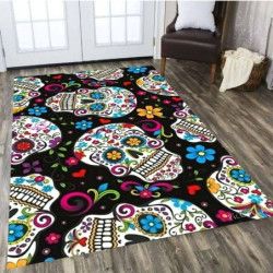 Tapis de sol Têtes de Mort Mexicaines colorées - Modele 1