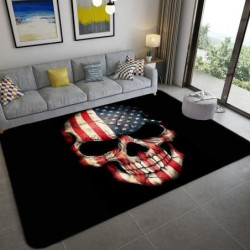 Tapis de sol en flanelle douce Tête de Mort Drapeau Skull Américain