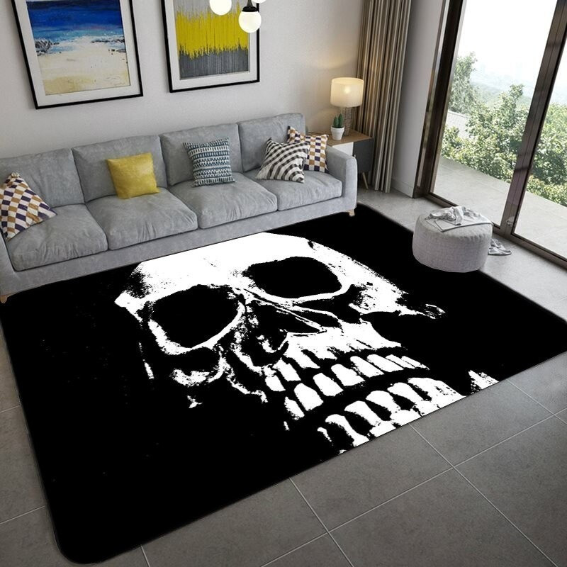 Tapis de sol en flanelle douce Tête de Mort Skull Noir et Blanc