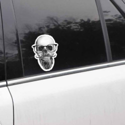 Grand Autocollant voiture Sticker Tête de Mort Crâne Moustache Lunettes Hipster