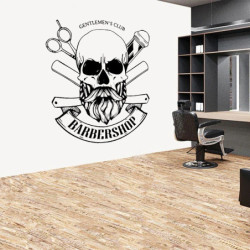 Autocollant Sticker Tête de Mort Barbershop Barbier