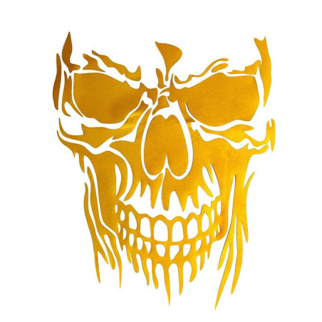 Grand Autocollant Sticker voiture Grande taille Tête de Mort Réfléchissant couleur jaune or
