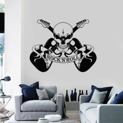 Autocollant Muraul Vinyle Sticker pour chambre studio Tête de Mort Rock N Roll