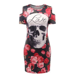 Robe Sexy à col rond pour femmes sans manches Tête de Mort Skull Love vue devant