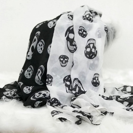 Lot De 2 Foulards En Mousseline Motif Tête De Mort – 50x150 Cm – Tissu Satin Doux – Pour Femmes, Filles – Déguisement Ou Quotidien
