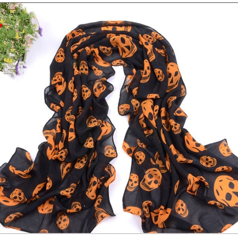 Foulard tête de mort en mousseline de soie couleur orange