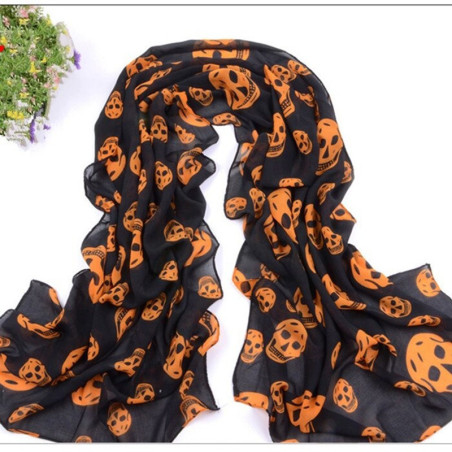Foulard tête de mort en mousseline de soie couleur orange