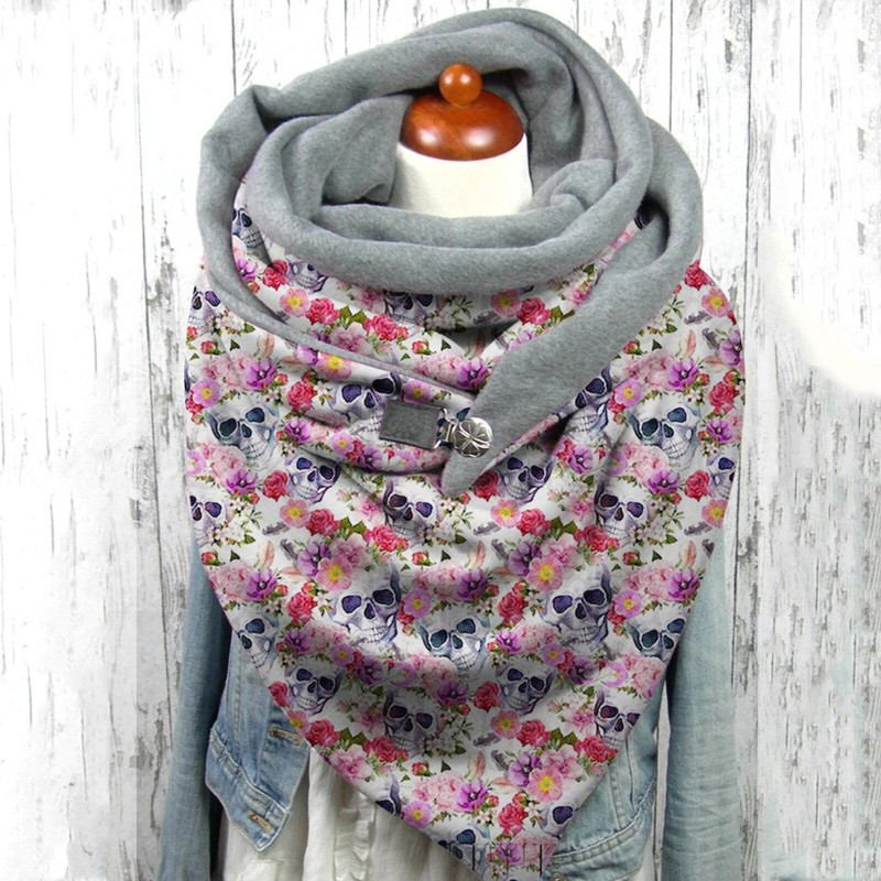 Châle tête de mort, en cachemire doublé en polyester couleur rose
