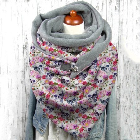 Châle tête de mort, en cachemire doublé en polyester couleur rose