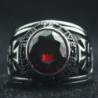 Bague motard Ride to Live - Live to Rive en acier inoxydable 316L pierre rouge