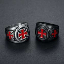 Bague Homme en acier inoxydable Croix rouge des Templiers Acier