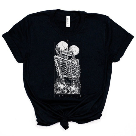 Tshirt squelettes amoureux qui s'embrassent noir