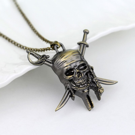 Collier Tête de Mort Pirate - Couleur Or