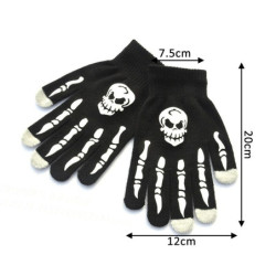 Gants tête de mort squelette chauds, lumineux et antidérapants unisexe