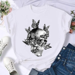 Tee shirt Femme crâne tête de mort et vol de papillons - Modèle 1