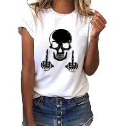 T-shirt femm tête de mort et doigt d'honneur - modèle 1 blanc