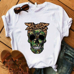 T-shirt femme tête de mort avec bandana - modele 1 blanc