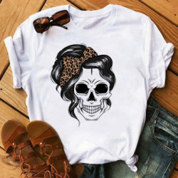 T-shirt manches courtes femme motif crâne tête de mort modele 8