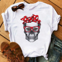 T-shirt manches courtes femme motif crâne tête de mort modele 10