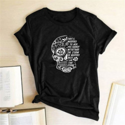 T-shirt col ras du cou pour femme Santa Muerte noir