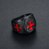 Bague Homme en acier inoxydable Croix rouge des Templiers noir