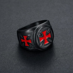 Bague  Homme en acier inoxydable Croix rouge des Templiers