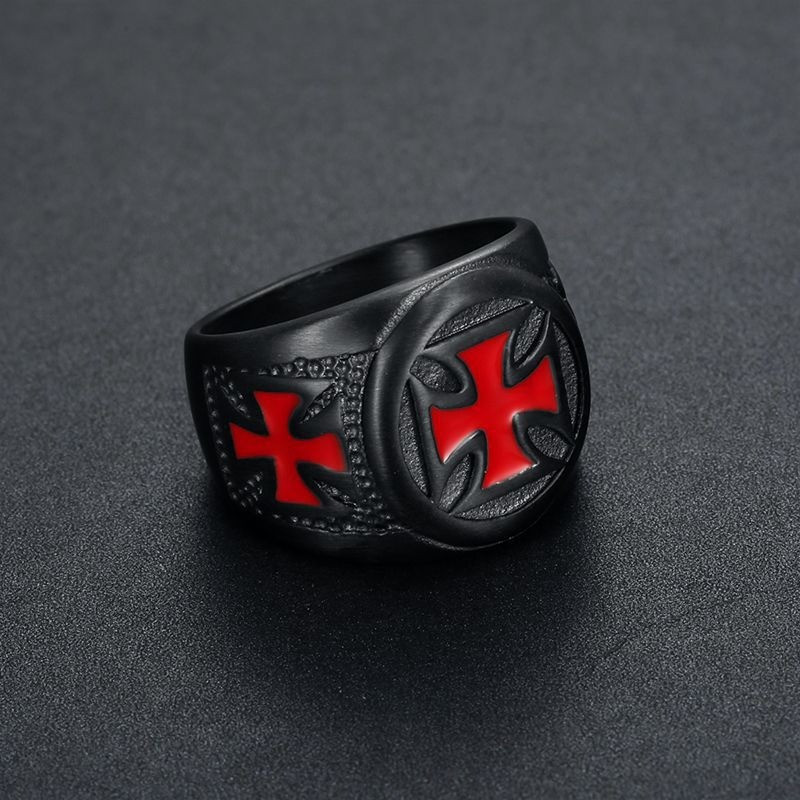 Bague  Homme en acier inoxydable Croix rouge des Templiers