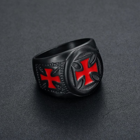 Bague  Homme en acier inoxydable Croix rouge des Templiers