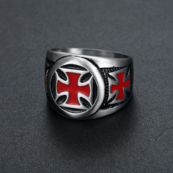 Bague  Homme en acier inoxydable Croix rouge des Templiers