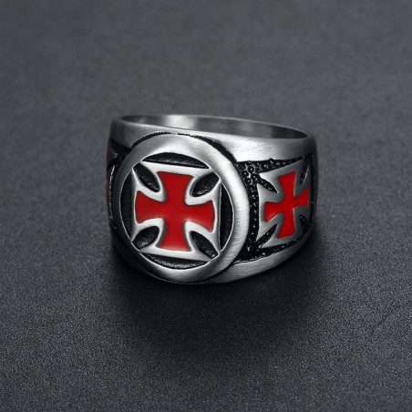 Bague  Homme en acier inoxydable Croix rouge des Templiers