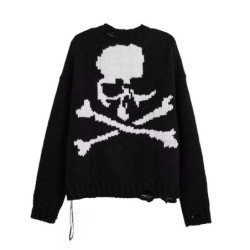 Pull motif tête de mort Pirate  déchiré à manches longues et col rond pour femme