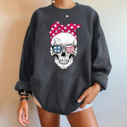 Sweatshirt femme imprimé tête de mort avec noeud à manches longues
