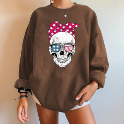Sweatshirt femme imprimé tête de mort avec noeud à manches longues