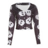 Pull en tricot à manches longues avec motif crâne tête de mort pirates couleur noir