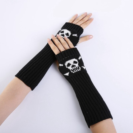Gants tricotés mitaines pour femmes motif crâne tête de mort