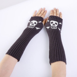 Gants tricotés mitaines pour femmes motif crâne tête de mort
