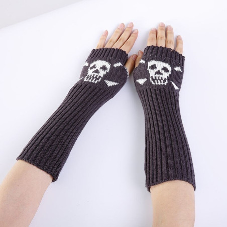 Gants tricotés mitaines pour femmes motif crâne tête de mort