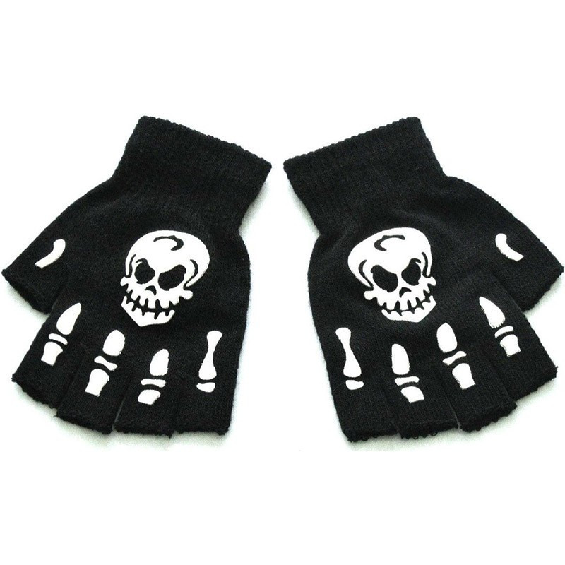 Gants Squelette lumineux main demi-doigts tricotés et antidérapants !