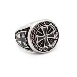 Bague en acier inoxydable chevalier Croix de l'Ordre du Temple noir