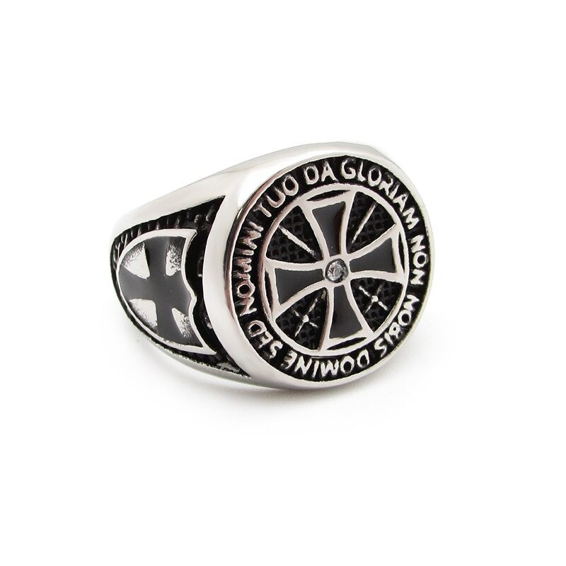Bague en acier inoxydable chevalier Croix de l'Ordre du Temple noir