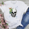 Tee shirt à manches courtes pour femme motif tête de mort et papillon