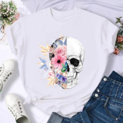 Tee shirt pour Femmes motifs Crâne tête de mort et vol de papillons