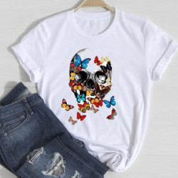 T-Shirt pour femme motif tête de mort et papillon multicolore -
