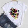 T-Shirt pour femme motif tête de mort et papillon multicolore -